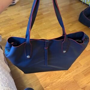Leather Large navy redTrim tote bag
